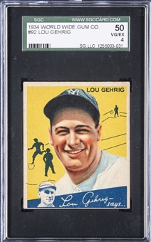 1934 World Wide Gum Co. #92 Lou Gehrig – SGC VG-EX 4
